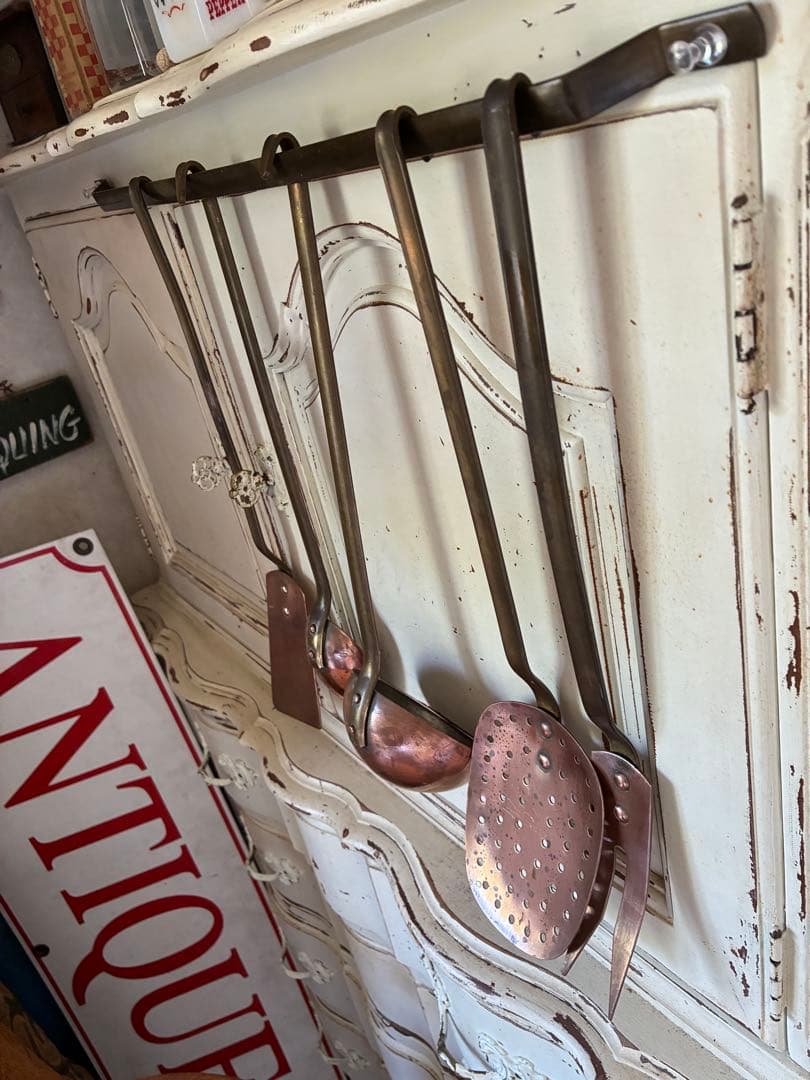 フランス　アンティーク　銅製 レードル ５本　壁掛け　ラック　プロ用　コッパー