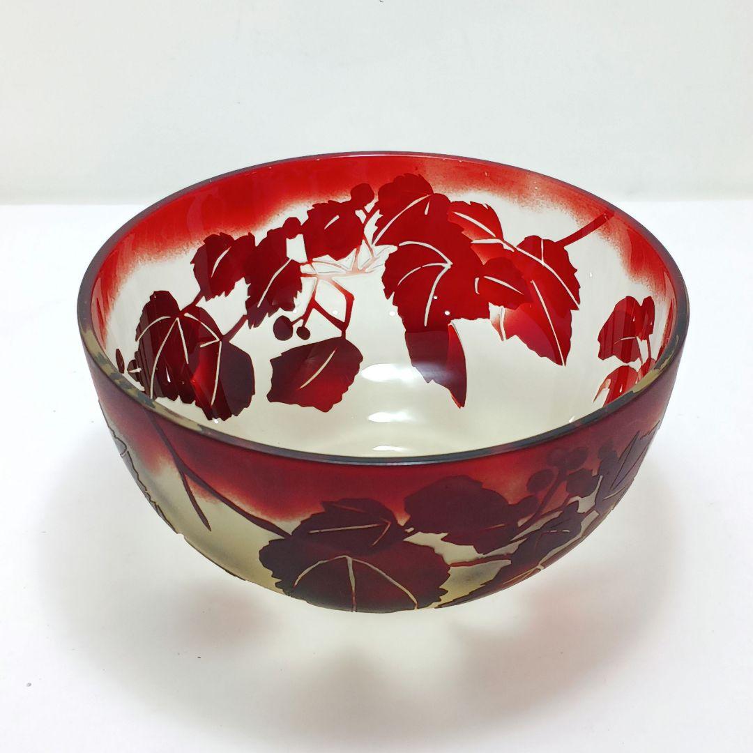 Y3279-2 ガレ風 被せガラス 花文鉢 ボウル 直径12㎝　ten