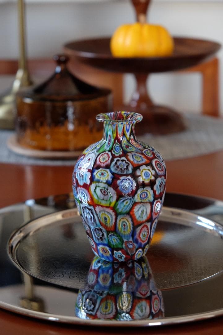 ベネチアンガラス ミルフィオリ ガラス 花瓶 ムラノ プレート フラワーベース