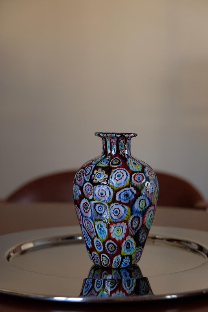 ベネチアンガラス ミルフィオリ ガラス 花瓶 ムラノ プレート フラワーベース