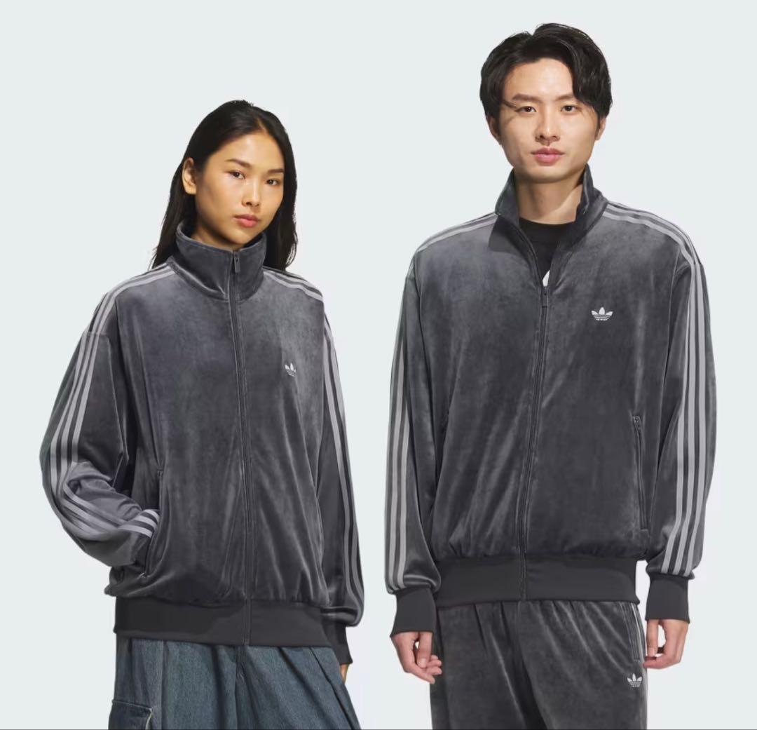 新品／アディダス／adidas トラックジャケット　グレー S ベロア　ジャージ