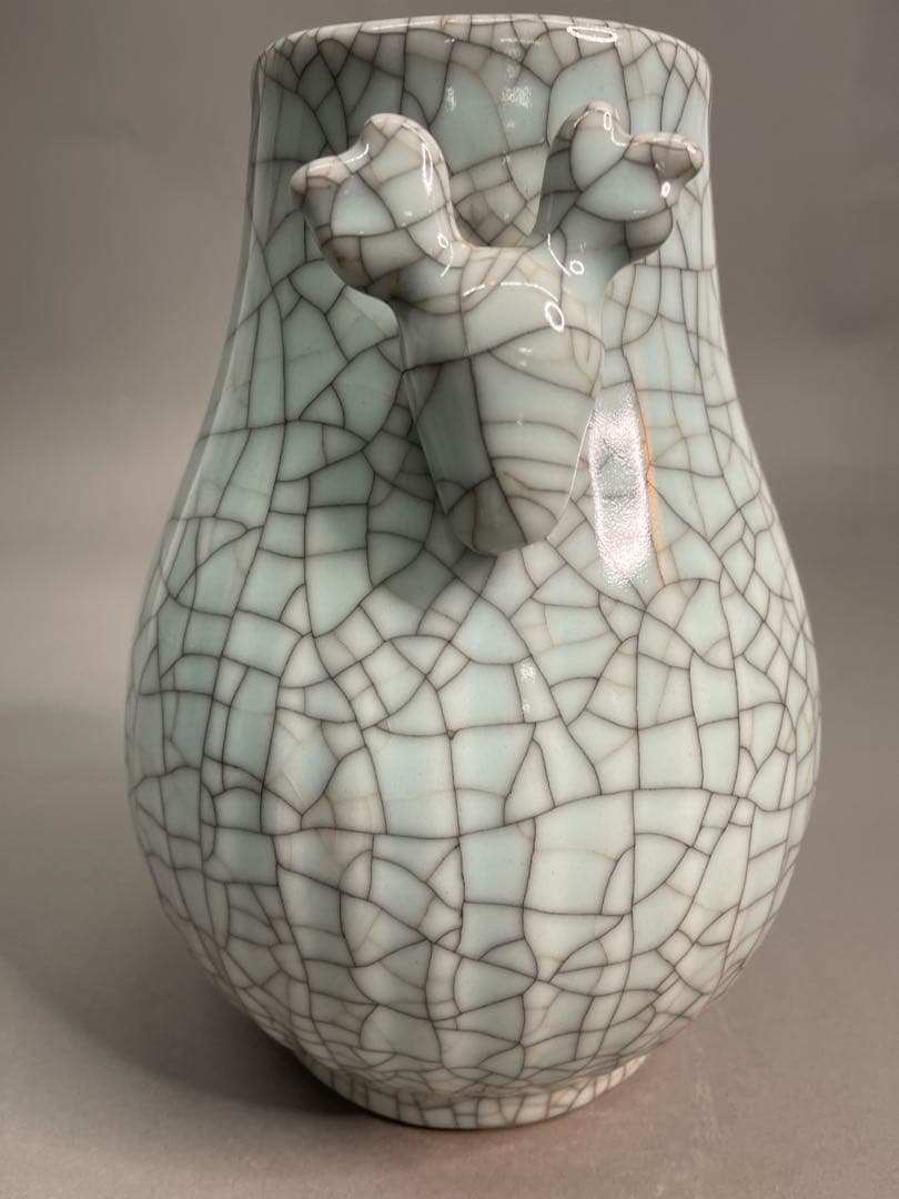 有款 青磁冰裂紋鹿耳瓶