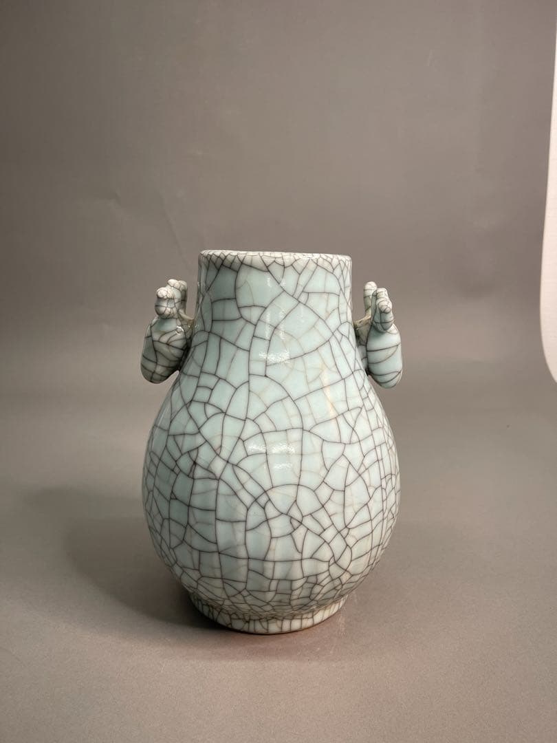 有款 青磁冰裂紋鹿耳瓶
