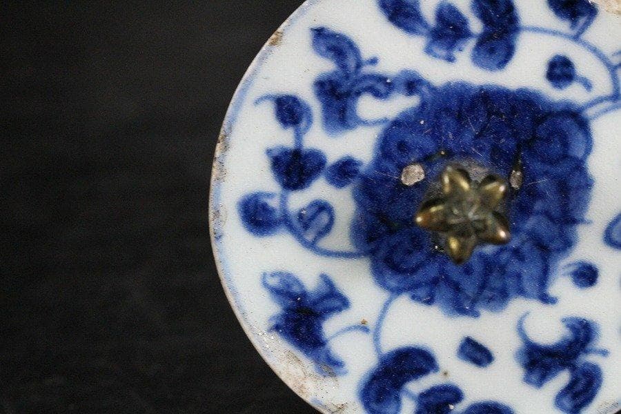 茶道具 古鉄 霰 時代 鉄瓶 酒器 古染付 唐物 陶片 蓋 旧家蔵出