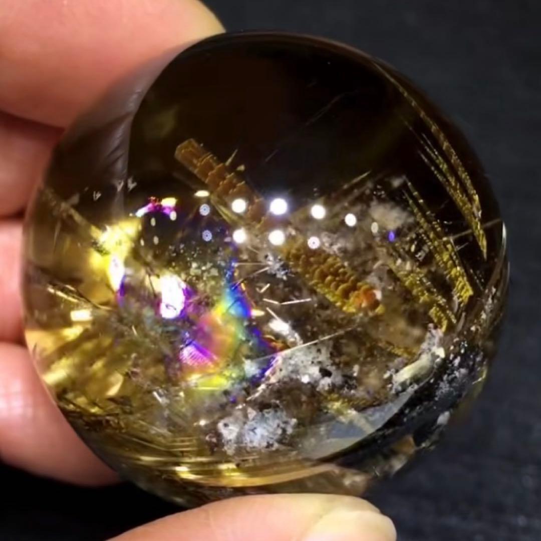 超絶綺麗✨40mm ゴールドタイチンルチルクォーツ　丸玉　スフィア　金針水晶