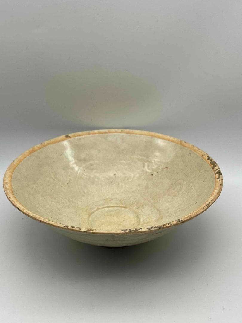 北宋時代　青白磁刻花卉文輪花盤 皿 華道　唐物　古賞物　時代物(F-114)