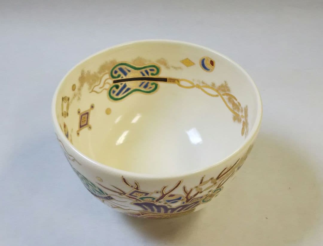 茶道具 茶碗 仁清 色絵 宝尽絵 竜谷窯 宮川香雲 新品未使用 裏千家