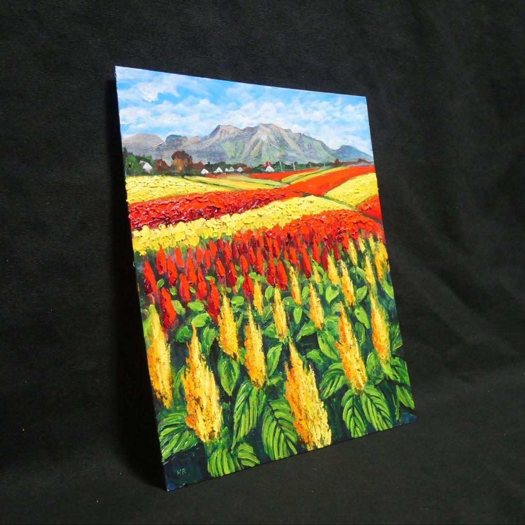 【秋日和のケイトウ】絵画 油彩 油彩画 絵 油絵