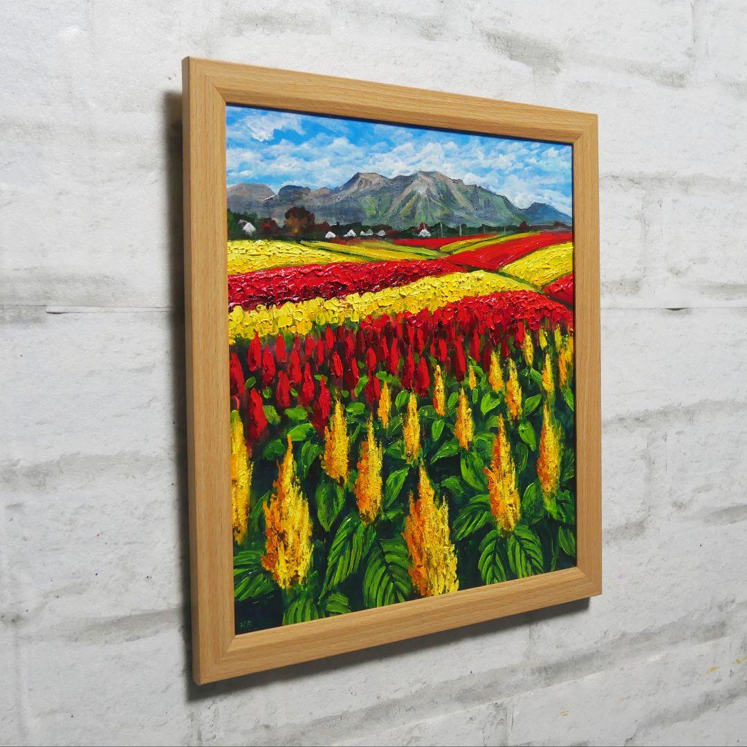 【秋日和のケイトウ】絵画 油彩 油彩画 絵 油絵