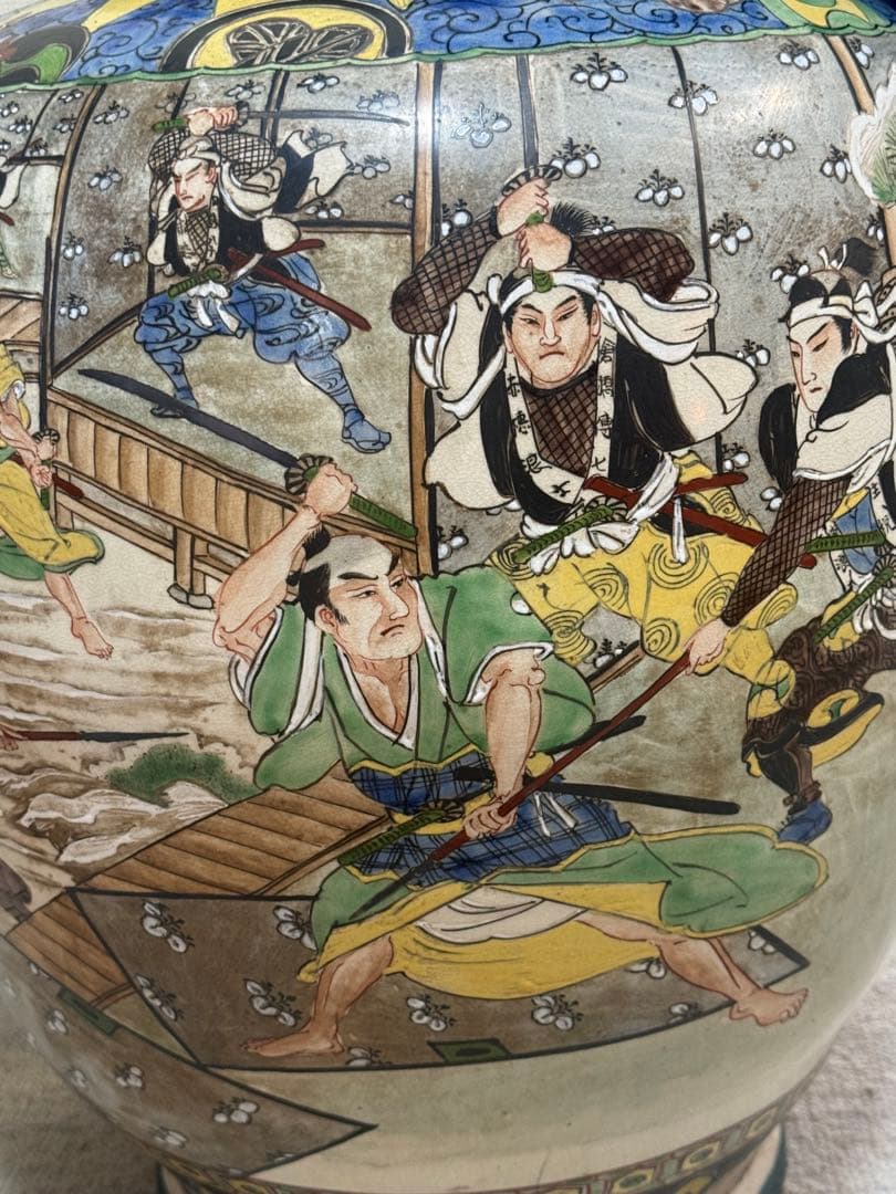 時代　仁清造　武士紋　大壺　色絵　アンティーク　送料込み260202