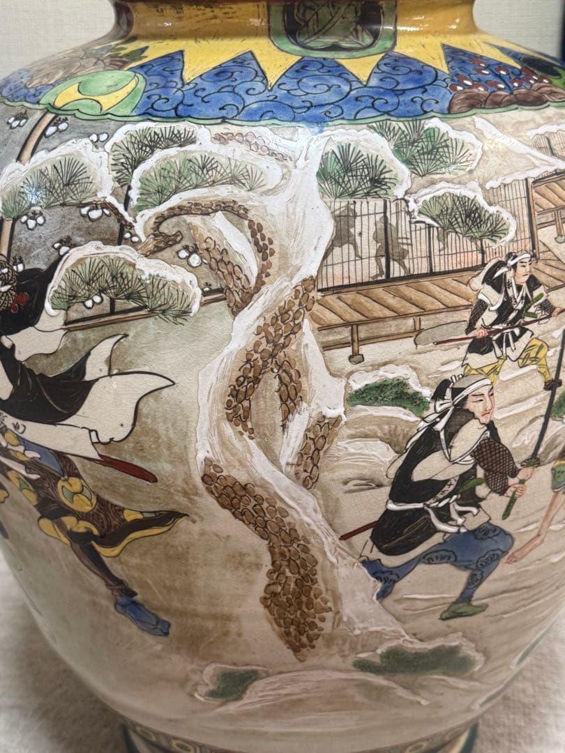 時代　仁清造　武士紋　大壺　色絵　アンティーク　送料込み260202