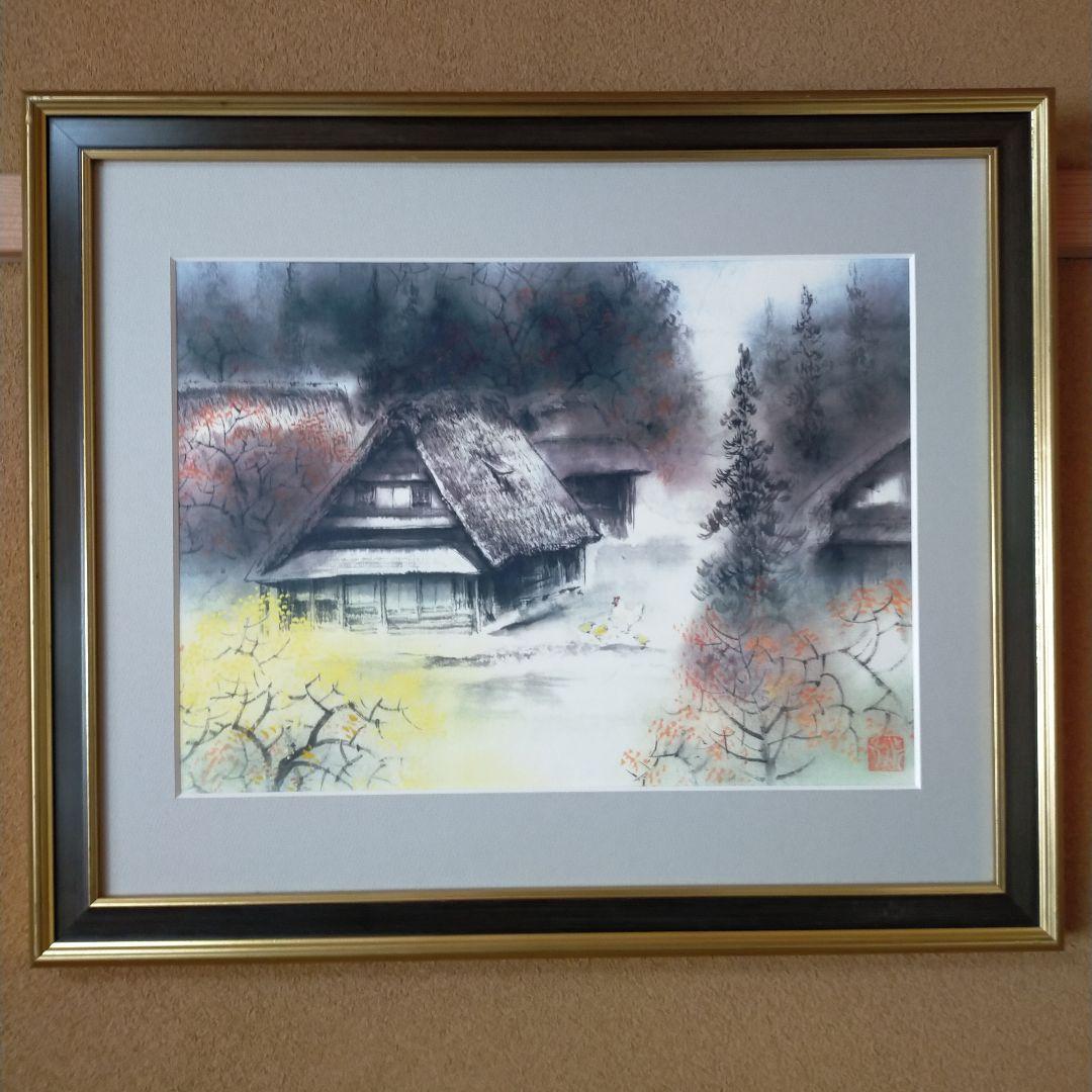 水墨画 日本の伝統的な家屋