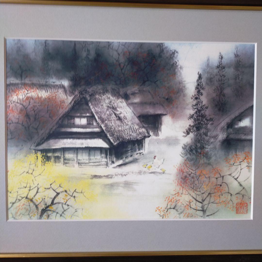 水墨画 日本の伝統的な家屋