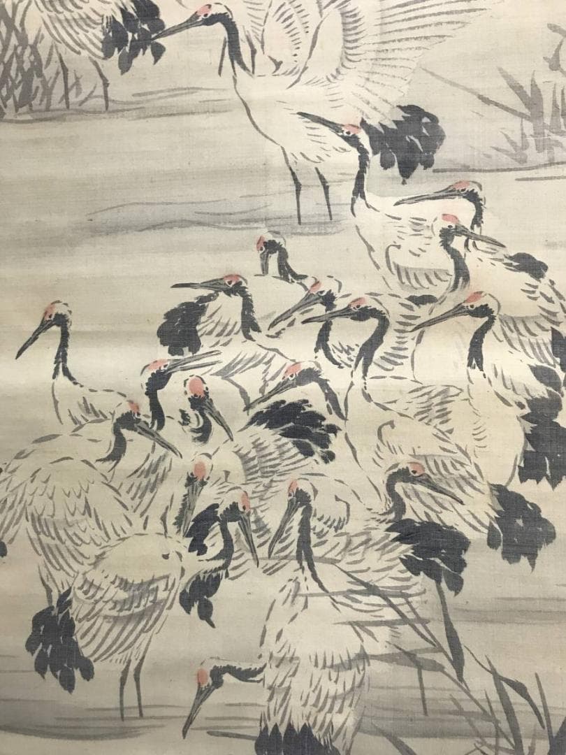 【真作】岸連山/群鶴図/鶴図/掛軸/名家伝来/AD-114