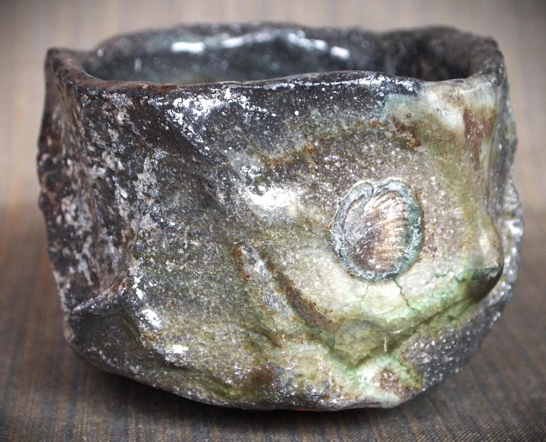 最上作★新学【師＆父：新歓嗣】★伊賀鎬茶碗★ビードロ★共箱・共布