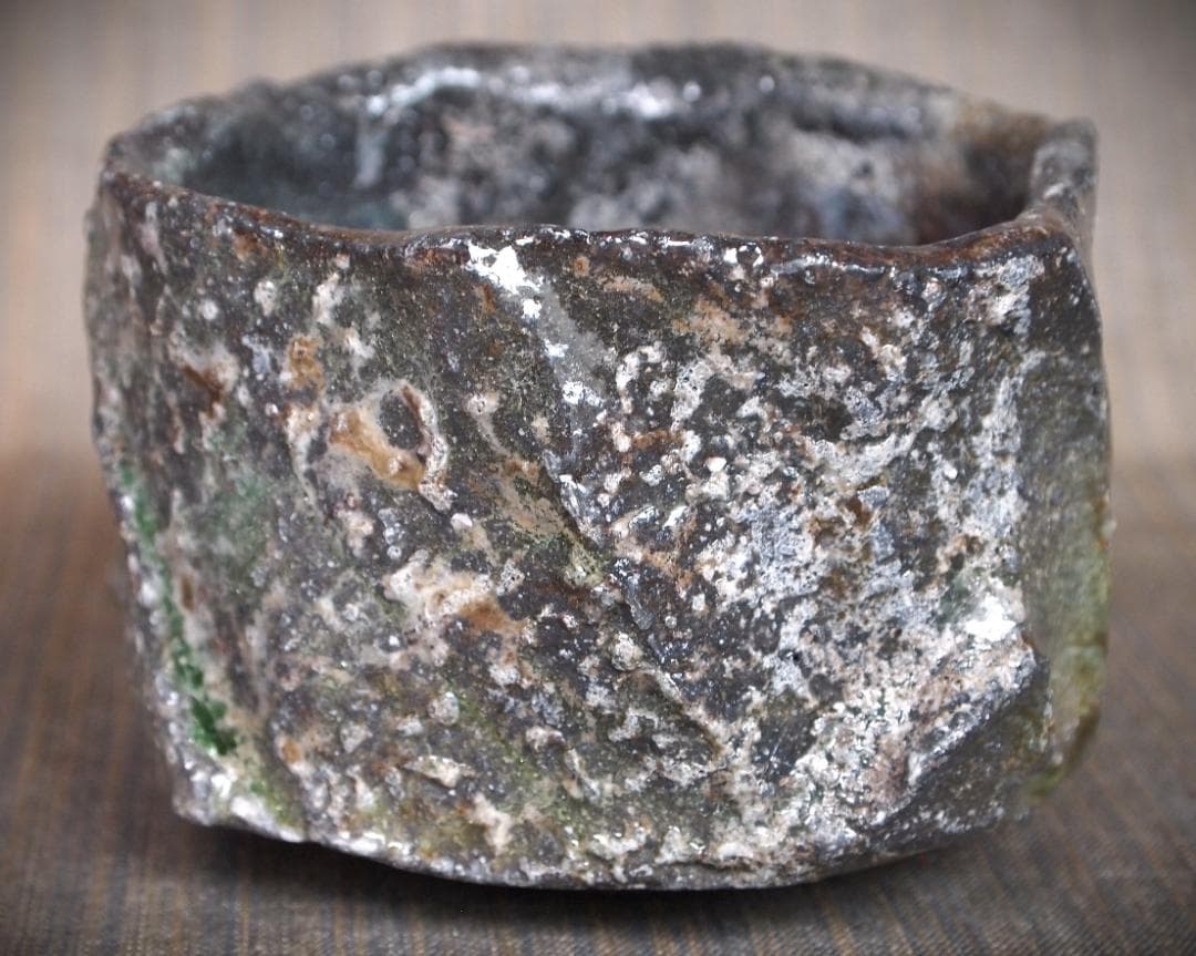 最上作★新学【師＆父：新歓嗣】★伊賀鎬茶碗★ビードロ★共箱・共布