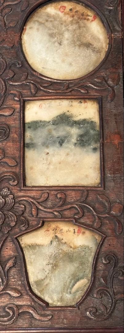 時代　大理石　中国工芸品　山水　漢詩