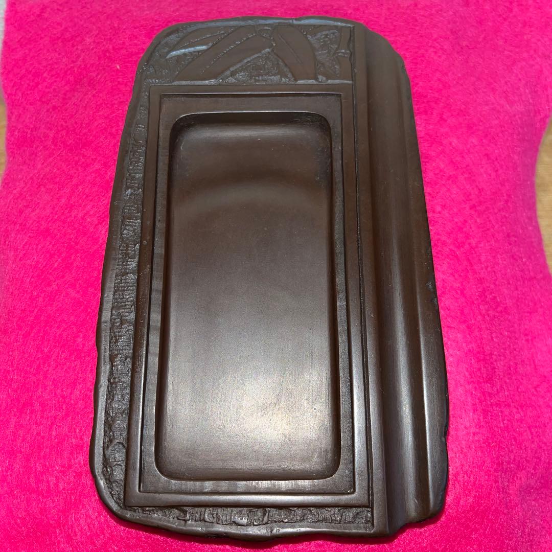 ⭕️赤間硯　彫刻蓋付き硯　木村玉池堂　木村保一　硯匠　華泉作　美品　女性好み