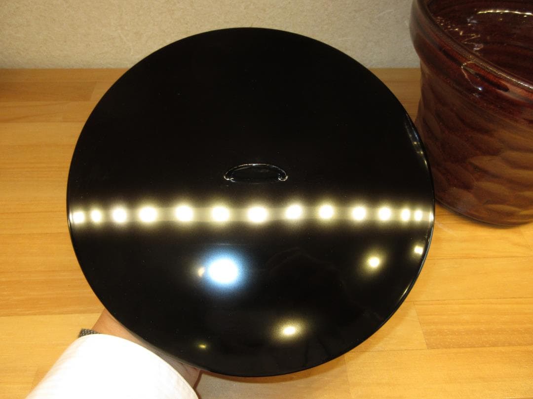 送料込【逢絢亭】茶道具 水指 京焼 飴釉 裏千家好写 末広水指 栄昌作 共箱入り