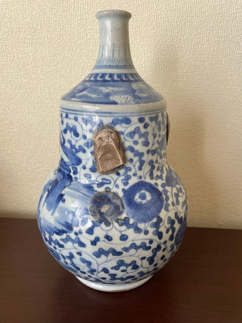 青白磁の装飾花瓶古美術骨董