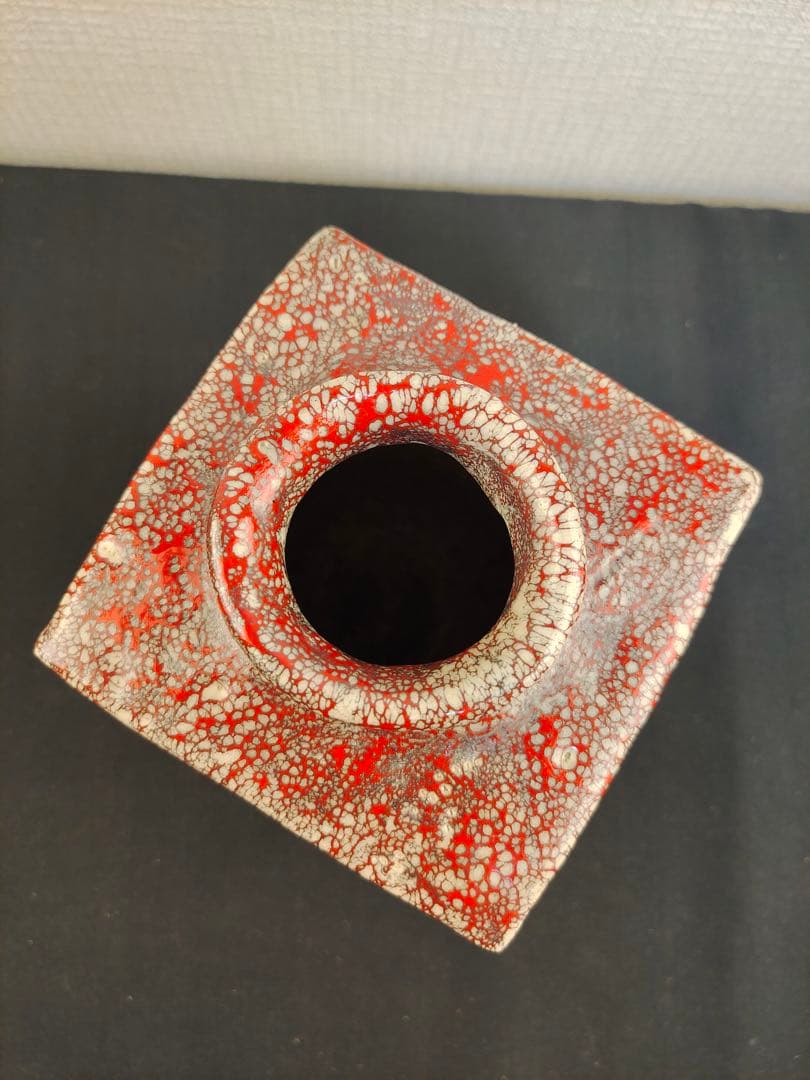 箕面焼　松田箕山　四方花瓶　花器　花生　茶道　茶道具　陶芸　 古美術品　共箱