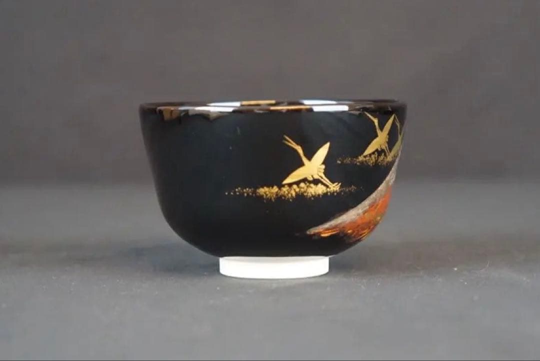 南口閑粋 富士群鶴 茶碗 共箱 栞付 茶道具