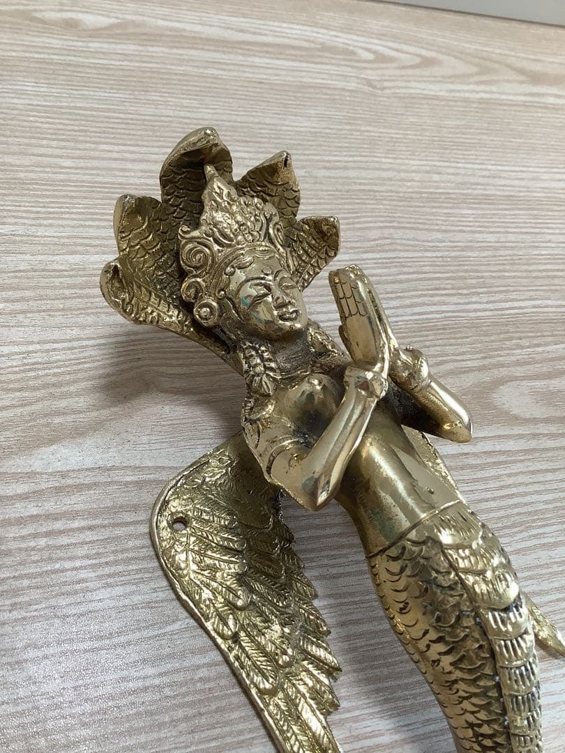 《 ヒンドゥー教　新品 》 ドアハンドル　ナーガ　女神　真鍮　25cm B