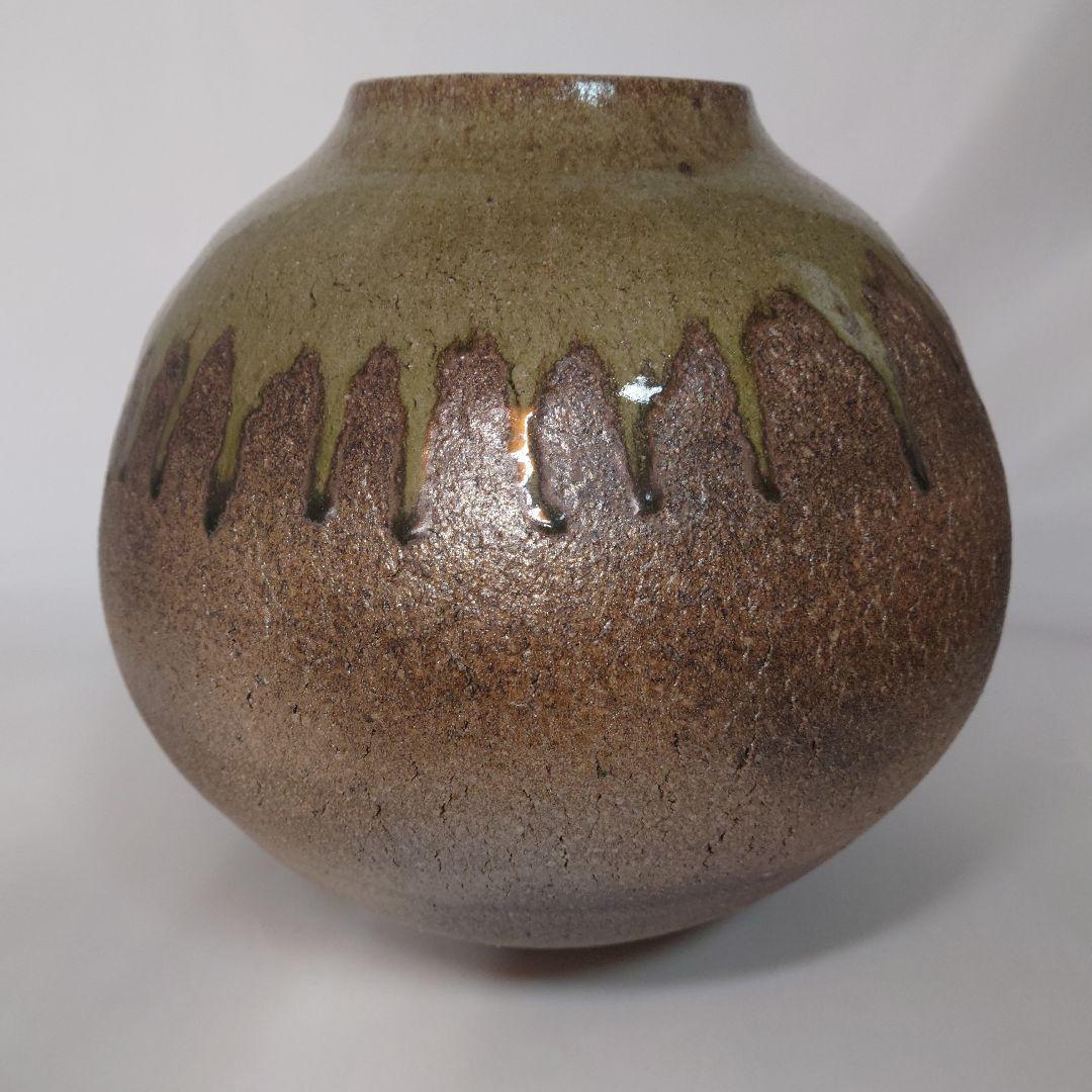 【常滑焼　大壺】大迫みきお　常滑焼　灰釉壺　共箱　花瓶　花入　花生　師　江崎一生