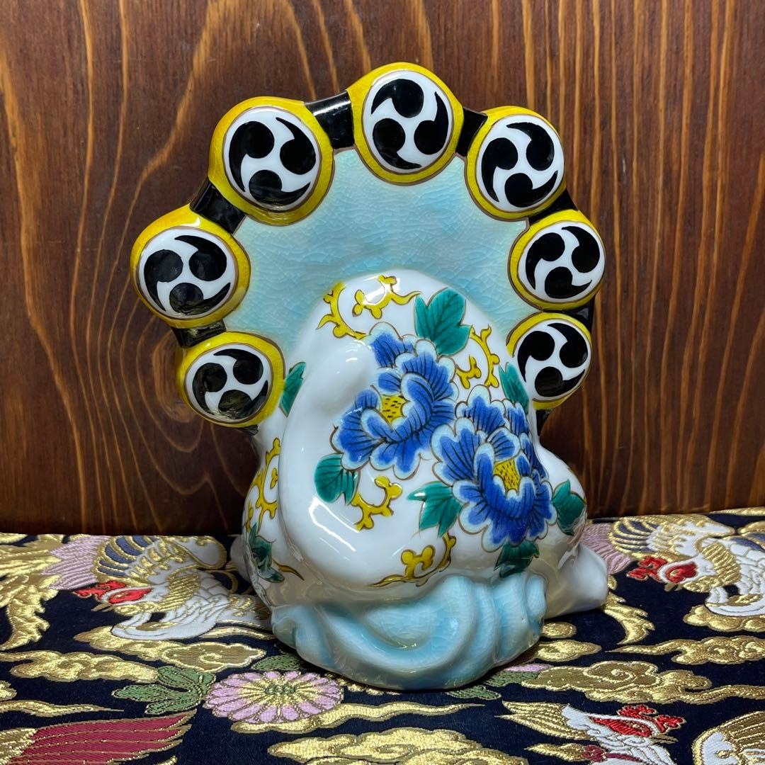 限定品【願いが叶う】【風神雷神図】【九谷焼】雷神 招き猫 作家:糠川孝之 八幡窯