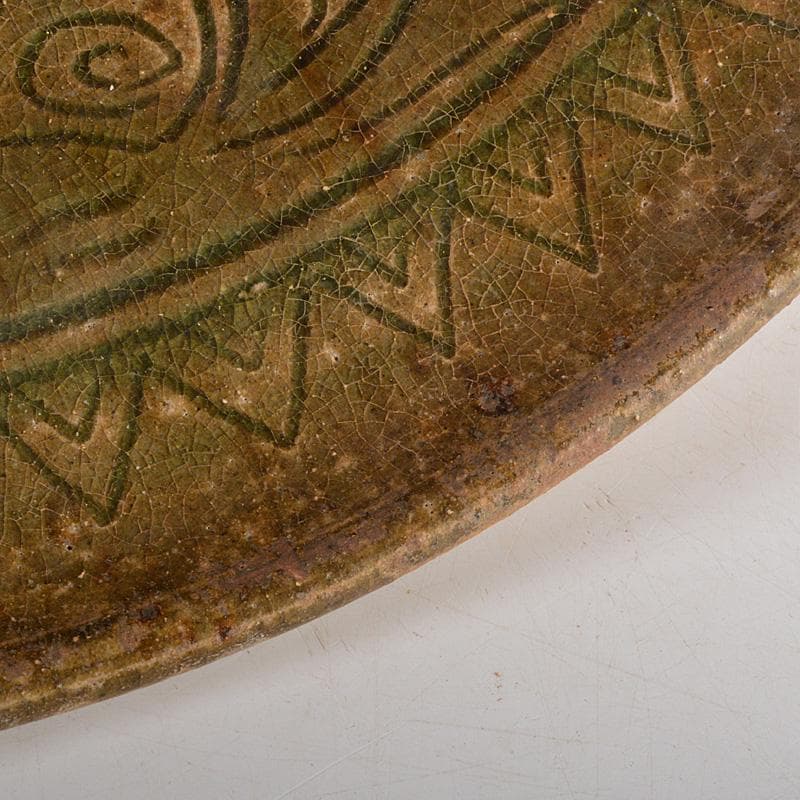 中国　耀州窯青磁　刻魚藻文盤　皿　C　R6199F