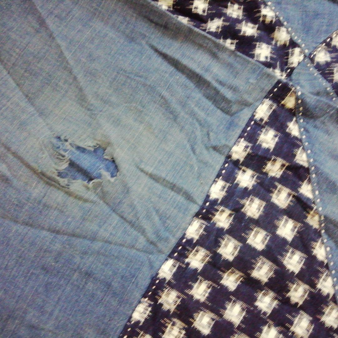 古布　藍染　大きな木綿の油単？　刺し子　風合い良好　6幅　襤褸