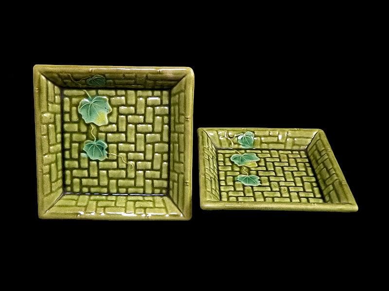 珉平焼　淡路焼　蔦図に網代の図　手塩皿　角皿　２枚　C386 AS-CIh