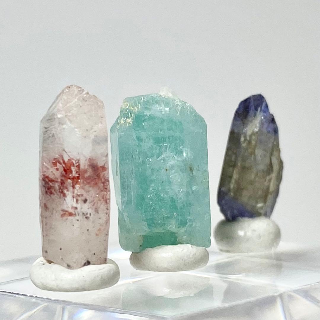 ベリル　タンザナイト　クォーツ　鉱物標本　原石　3点セット　天然石　ストーン