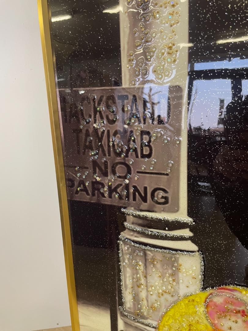 水晶絵　アートパネル　車　ポスター　イエロー　黄　絵画　絵　アート　外車　額縁