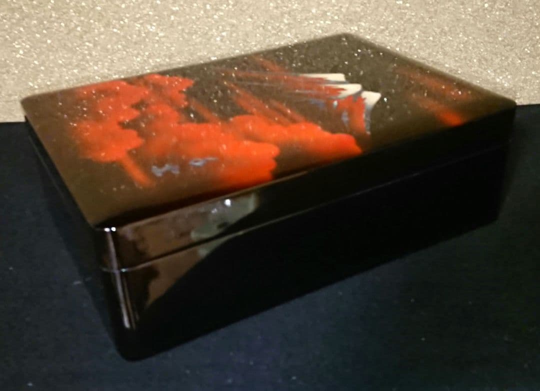 昭和中期 手雲作『螺鈿象嵌 赤富士蒔絵文箱』ヴィンテージ