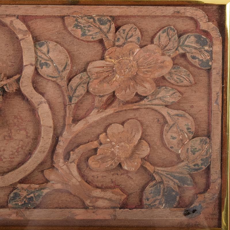 中国　清代　徽州木彫　「松鶴延年」　額装　史樹青題　収蔵証明書付　CR7803B