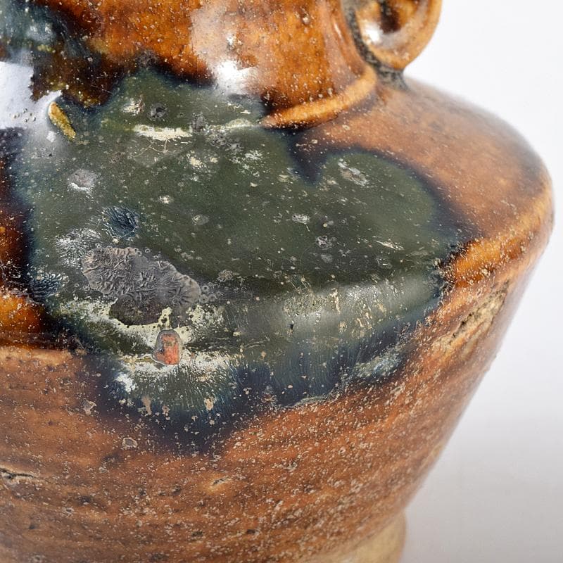 美濃古窯　黄瀬戸釉　耳付壷　袱紗付　時代箱付　D　R8121