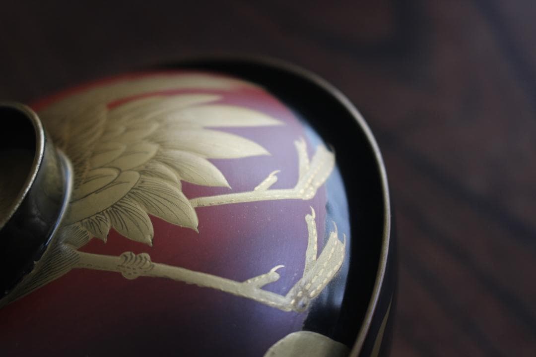 時代逸品！時代金縁黒漆に極上日の出鶴蒔絵の映えるお椀2点（検輪島塗蒔絵椀雑煮椀