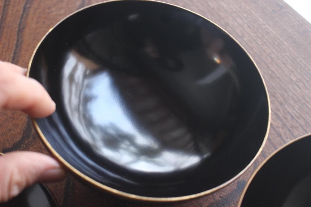時代逸品！時代金縁黒漆に極上日の出鶴蒔絵の映えるお椀2点（検輪島塗蒔絵椀雑煮椀