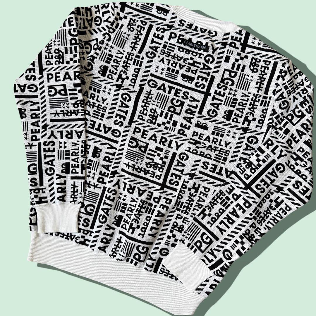 美品　パーリーゲイツ　ニット　総柄　黒　白　S〜M相当　ロゴデザイン　4