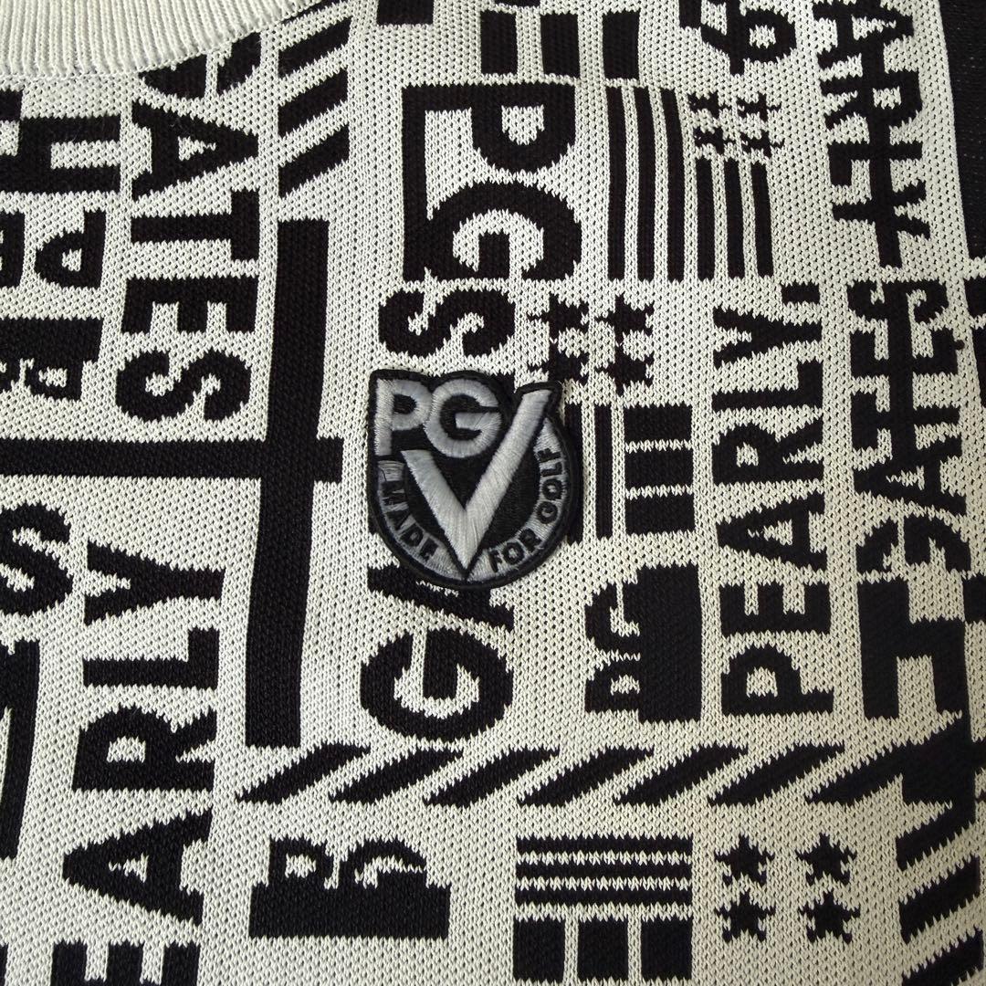 美品　パーリーゲイツ　ニット　総柄　黒　白　S〜M相当　ロゴデザイン　4