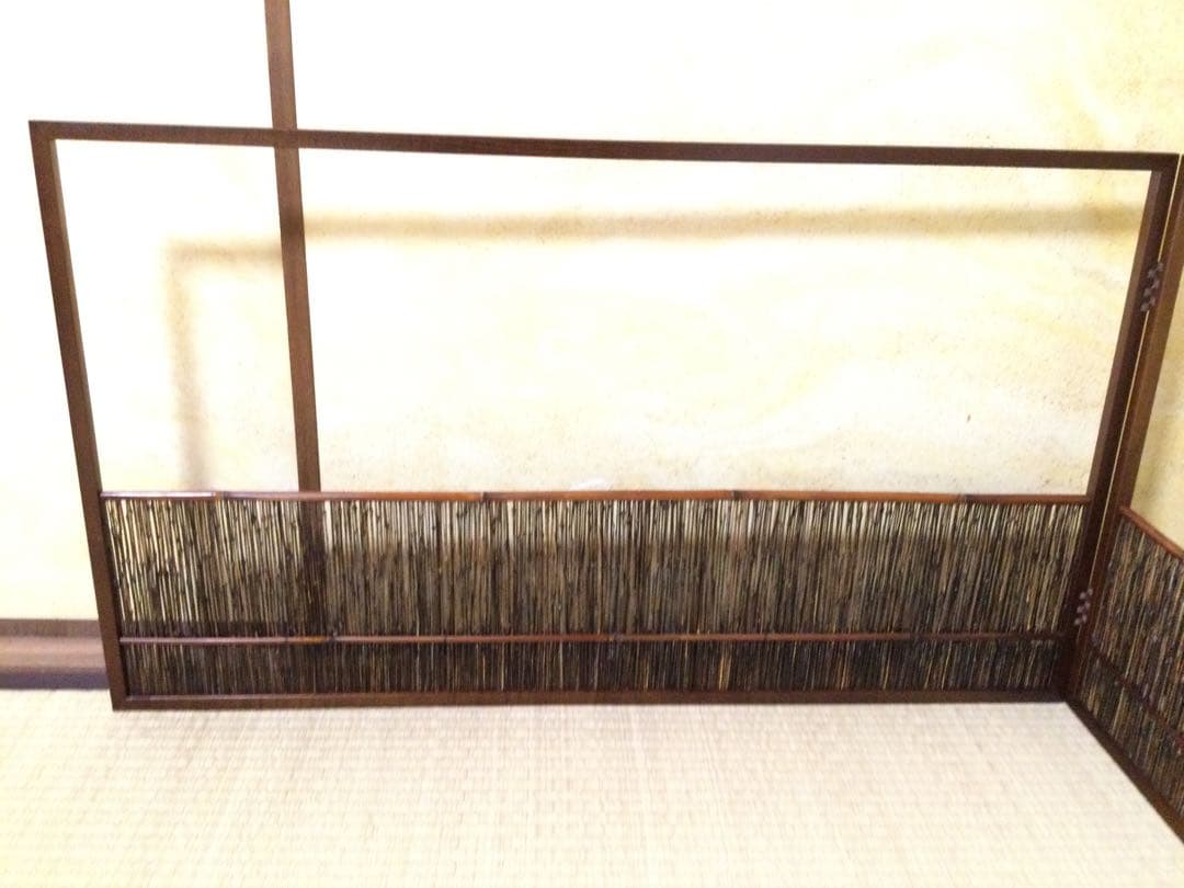 夏用 風炉先屏風 桑縁黒竹簾 杉乃井謹製 茶道具 紙箱付 L173