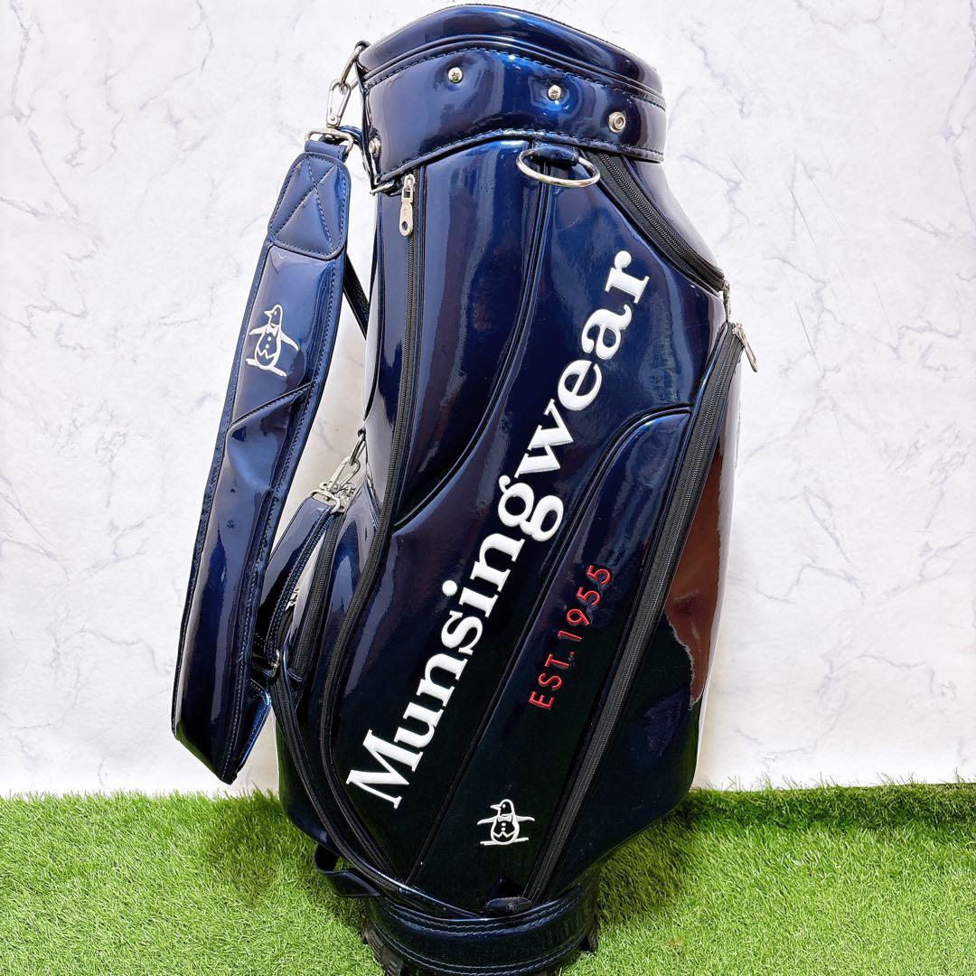 Mマンシングウェア　ゴルフクラブケース　キャディーバッグ　ネイビー　エナメル