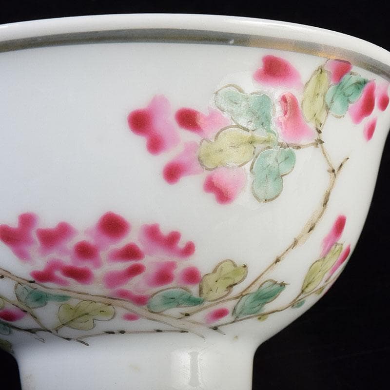 中国　粉彩漢詩花鳥文　煎茶碗　C　R8963