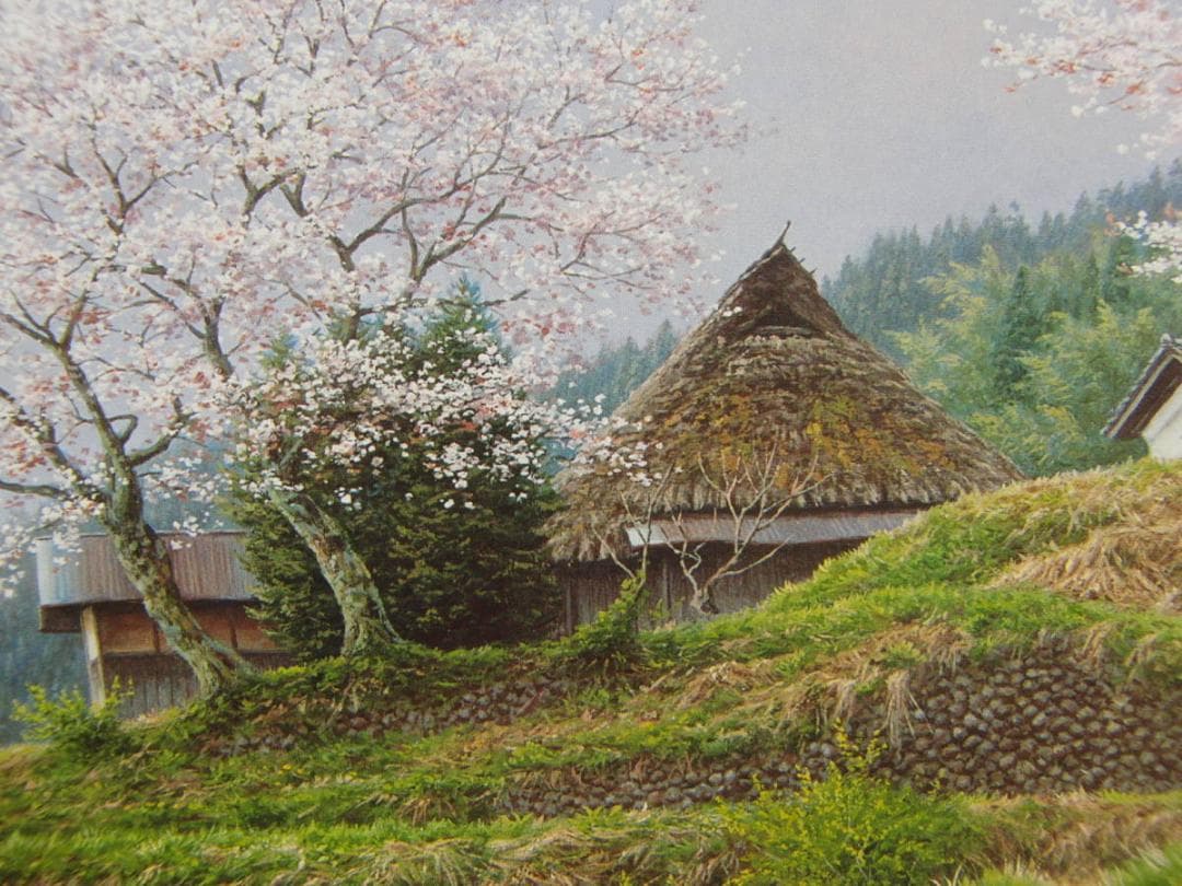 金子東日和【麗花の朝（三重県美杉村）】希少な額装用画集より新品額装、マット額装付