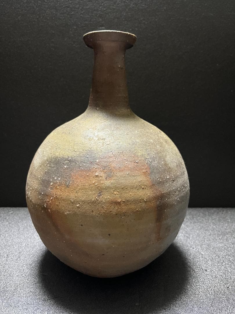 【未使用】　藤原建　岡山県重要無形文化財 　備前　一輪　花入　徳利　共箱　共布