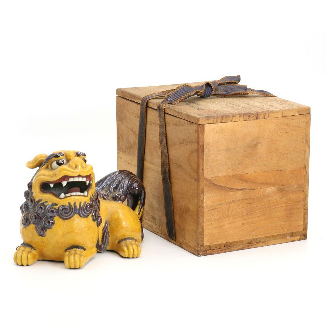 柳雨軒 二代 徳田八十吉作 深厚釉 獅子置物 九谷焼　共箱　C1023