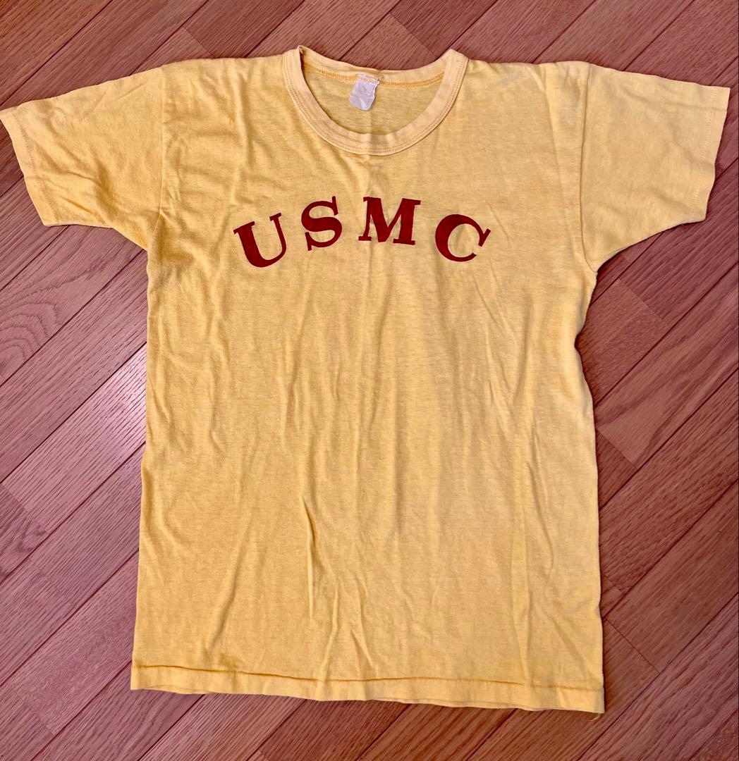70's USMC 油性プリント Teeシャツ バインダーネック 裾袖共シングル