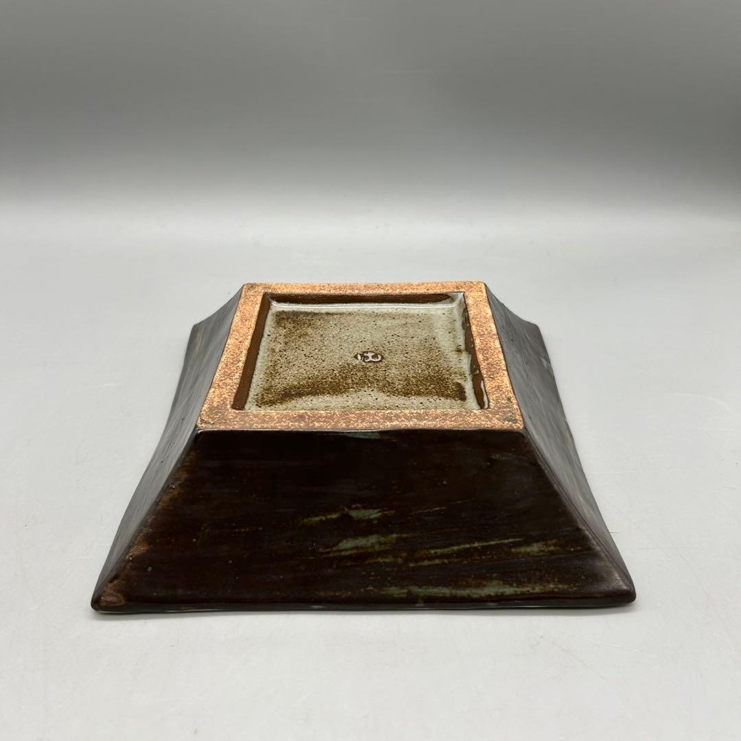 【松崎　健　呉須釉　白金彩角皿】 共箱　骨董　アンティーク　インテリア