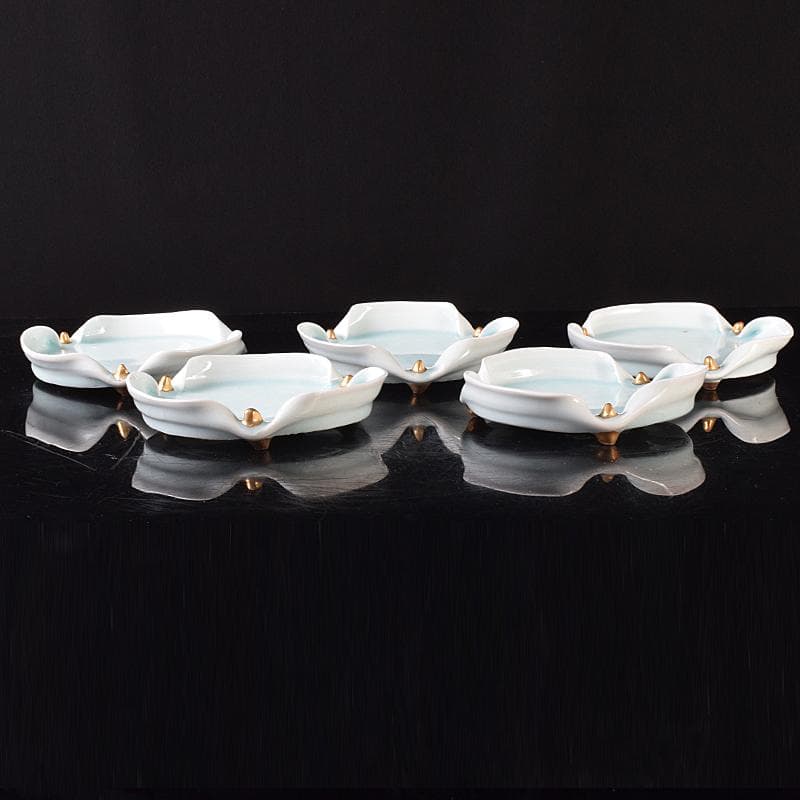 和食器　加藤洋二作　氷裂皿　五客　共箱　D　R8094B